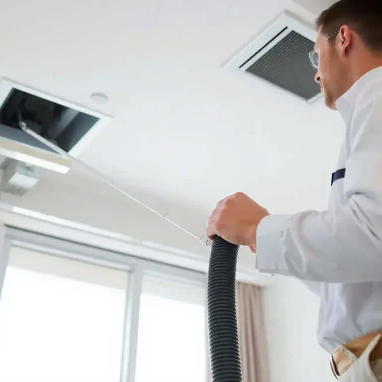 Power HVAC Services technician performing condominium air duct cleaning job.