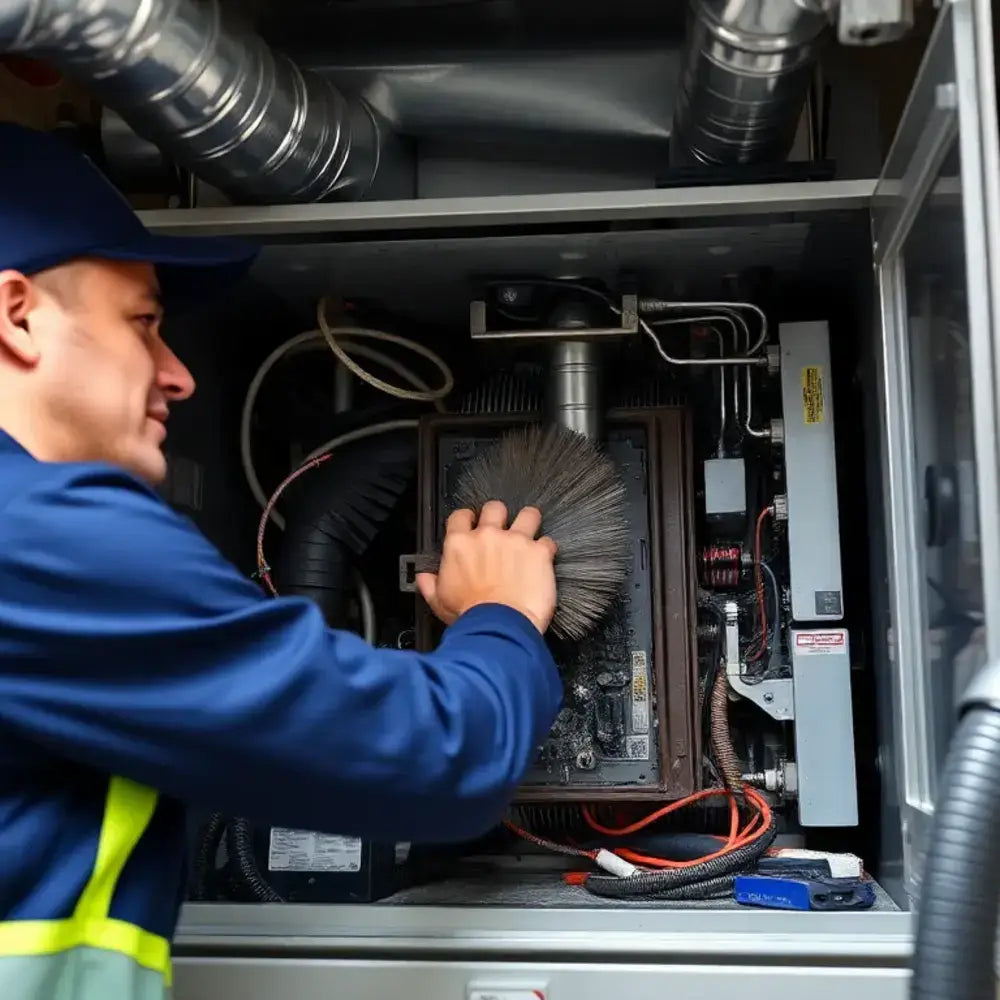 Second Furnace Cleaning of a house by power hvac services technician.
