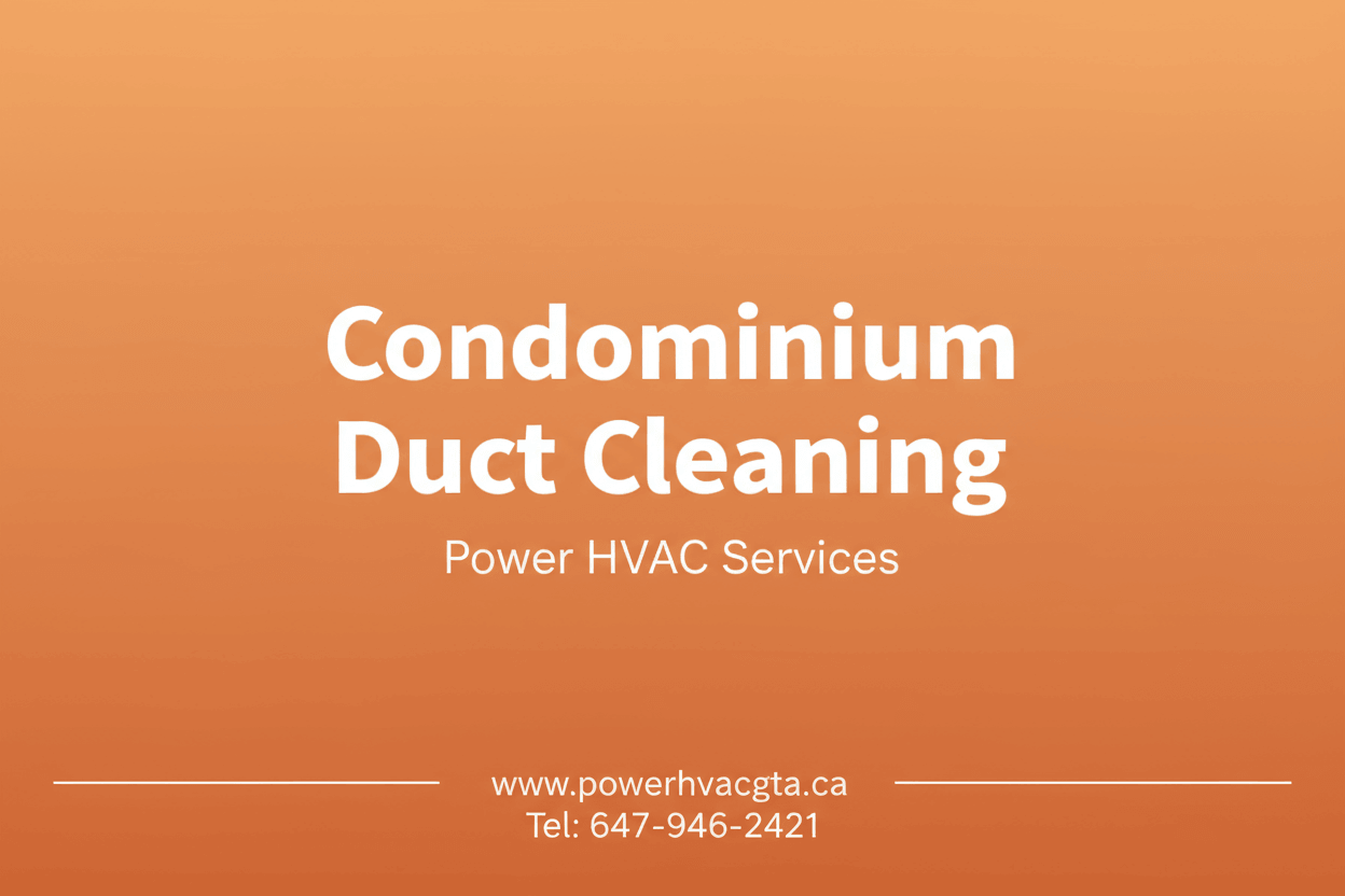Advertisement for Condominium Air Duct Cleaning services with contact information on an orange background.