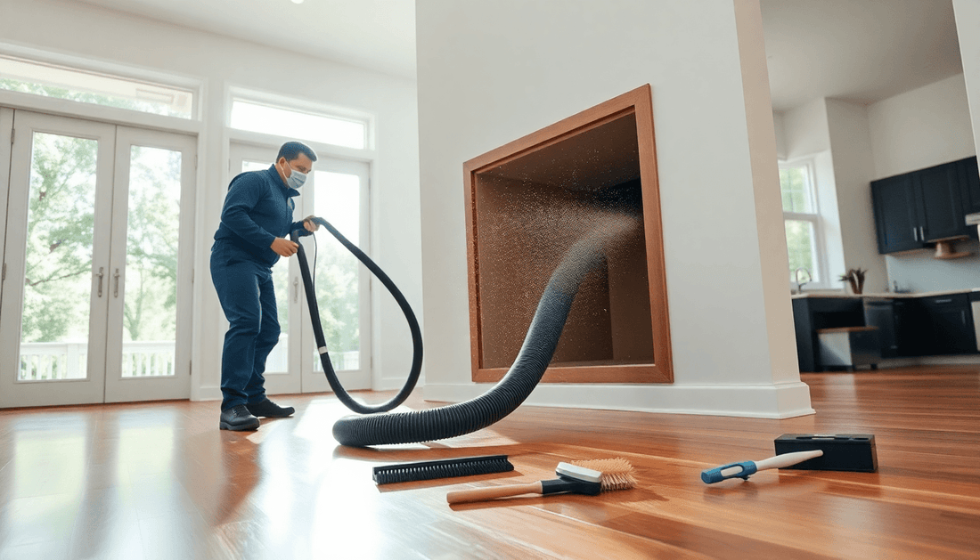 Expert air duct cleaning for homes and businesses being performed by Power HVAC Technician.