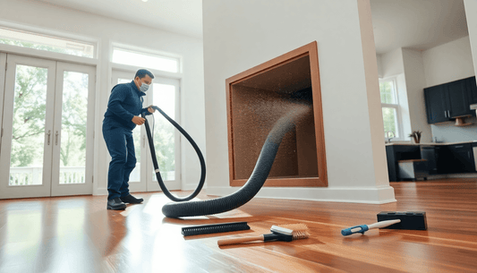Expert air duct cleaning for homes and businesses being performed by Power HVAC Technician.