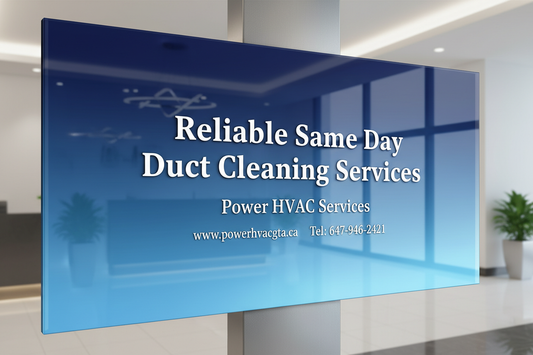 A blue display showing Reliable Same Day Duct Cleaning in Peel Region