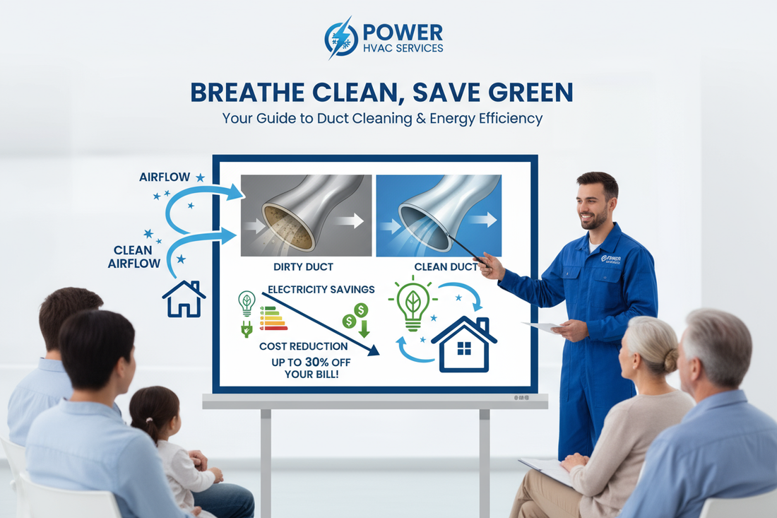 Power HVAC Services technician educating people how Duct Cleaning helps Reducing Electricity Bill