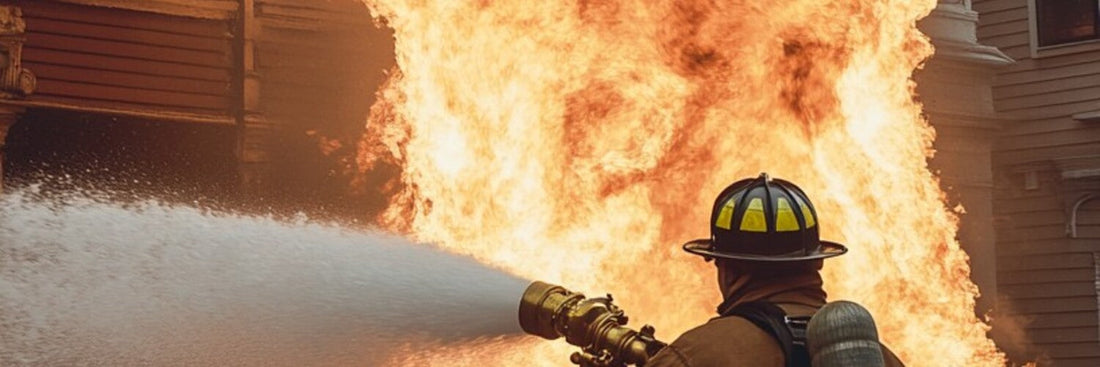 Image showing very terrific scene where Kitchen is on fire and Fireman is in action. Big loss can be avoided by cleaning of kitchen hood cleaning by Power HVAC Services.