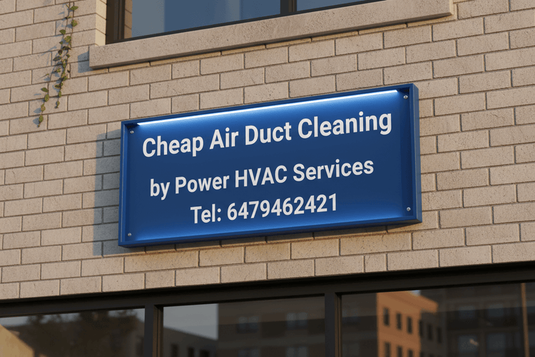 Cheap duct cleaning board displayed on a building