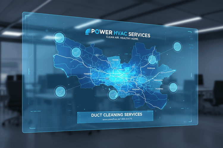 Duct cleaning services in GTA, Ontario shown in a map of blue background