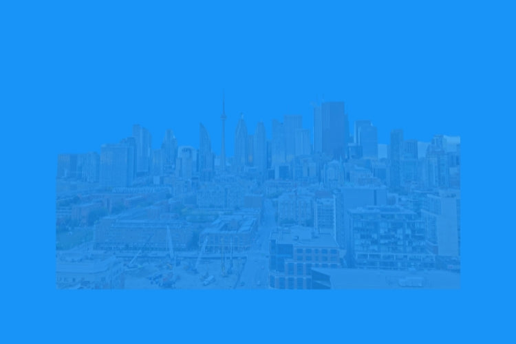 Blue color screen showing toronto buildings watermark indicating commercial air duct cleaning that Power HVAC Services offer services in GTA.