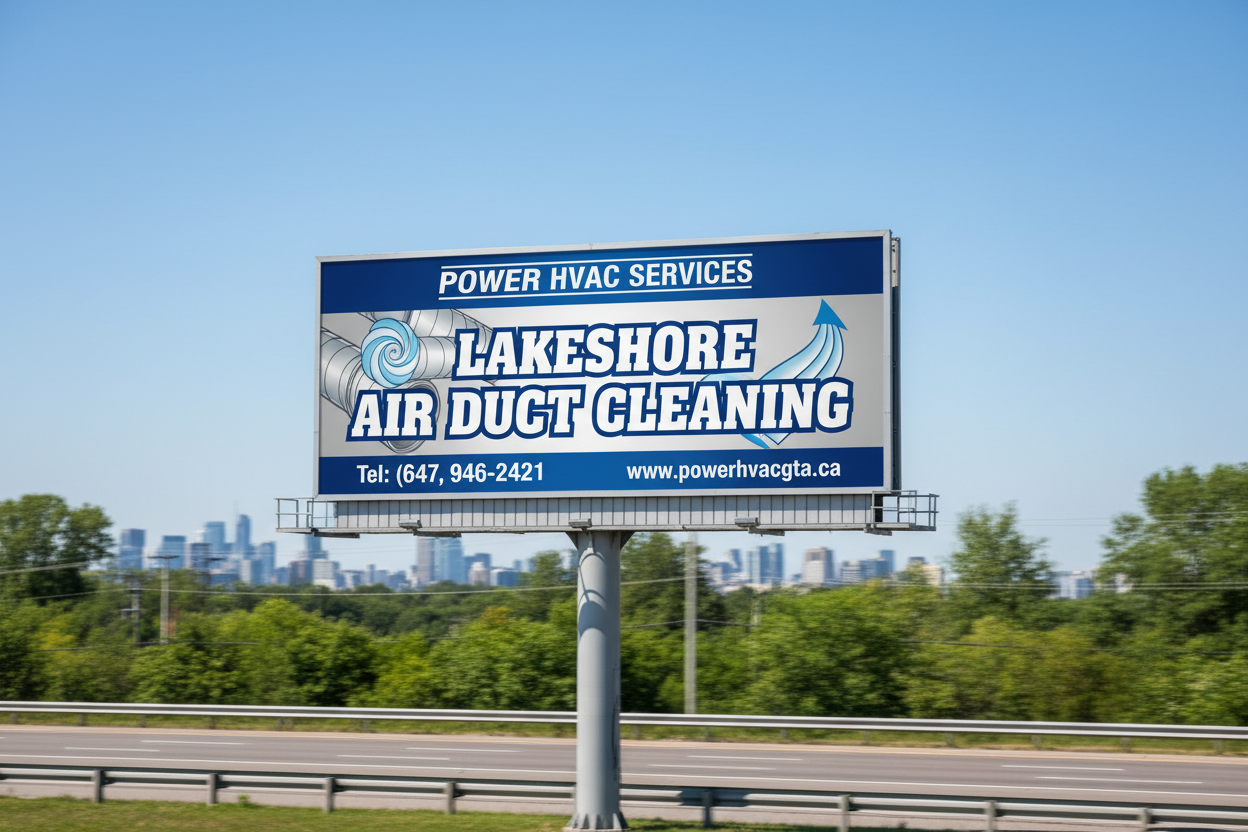 hoarding showing Lakeshore Air Duct Cleaning highlighted Power HVAC Services Tel: (647) 946-2421 url:www.powerhvacgta.ca