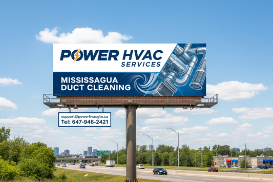 road side hordings of Mississauga Duct Cleaning company highlighted by Power HVAC Services support@powerhvacgta.ca Tel: 647-946-2421