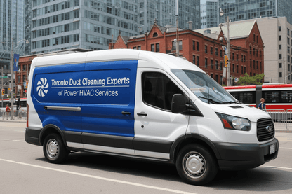 Toronto Duct Cleaning experts poster in blue color on a white van