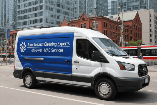 Toronto Duct Cleaning experts poster in blue color on a white van