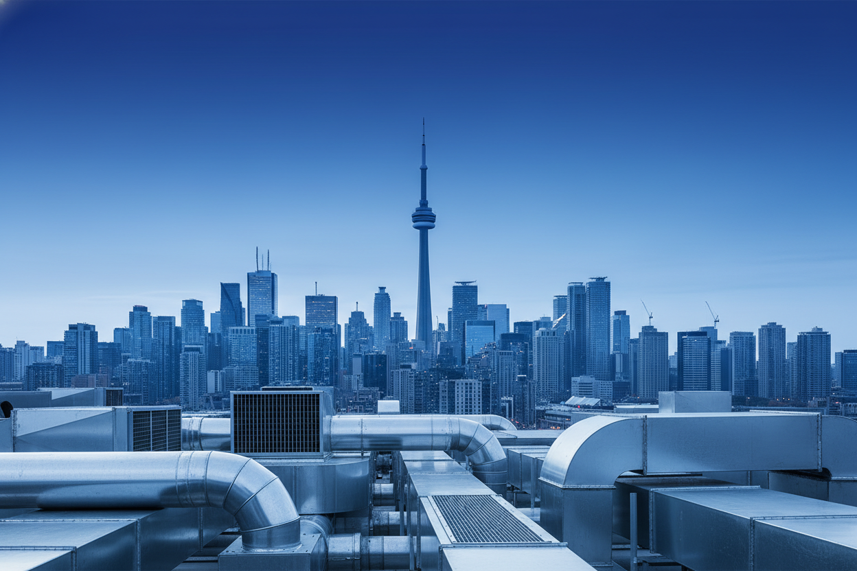 Blue gradiant image of Toronto and air ducts in Greater Toronto Area
