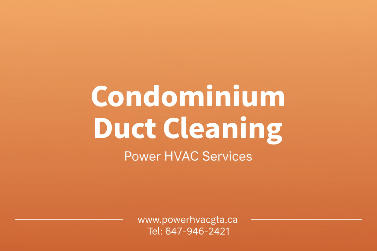 Advertisement for Condominium Air Duct Cleaning services with contact information on an orange background.