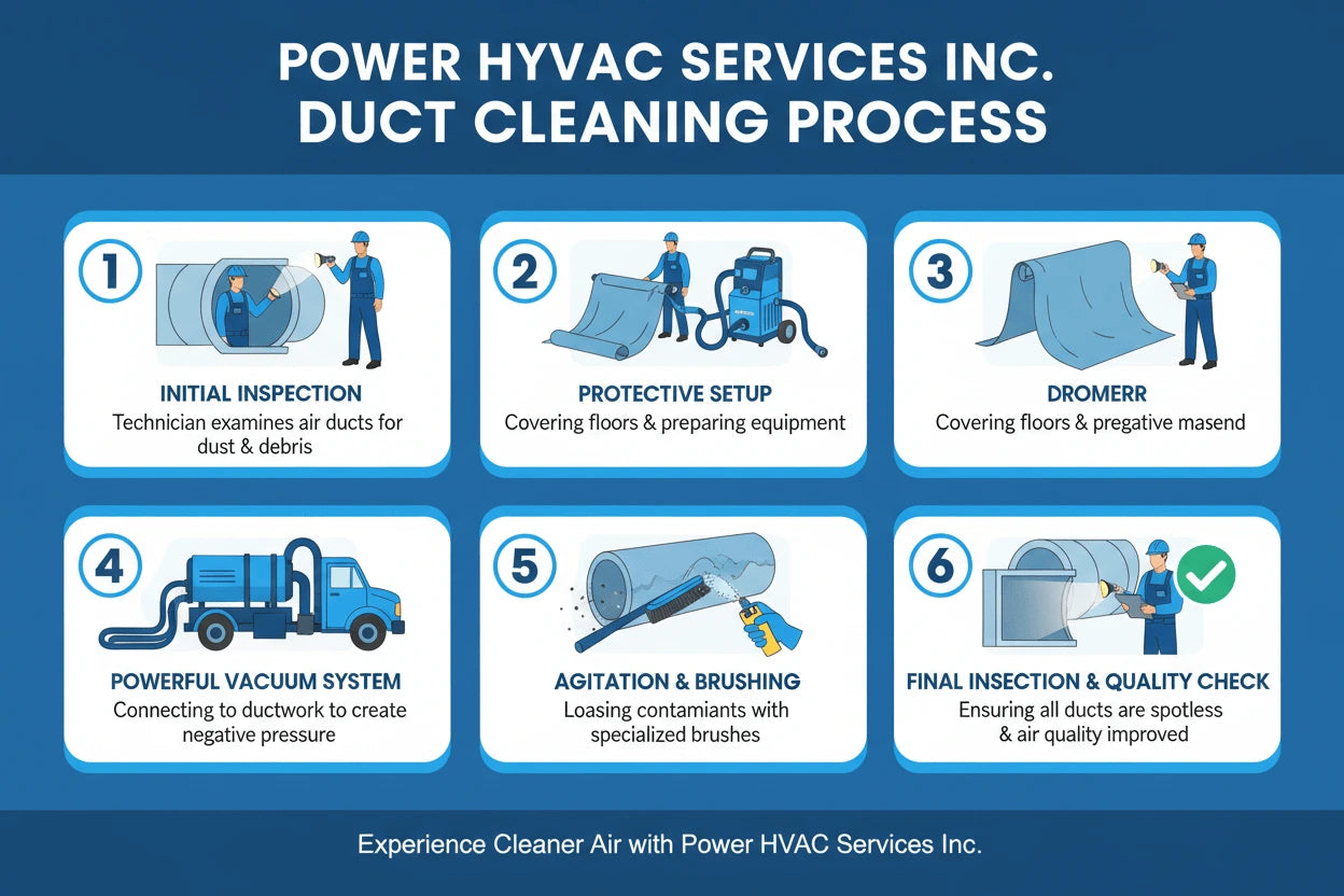 Our Air Duct Cleaning Process in Oakville. Step-by-step infographic of Power HVAC Services Inc.