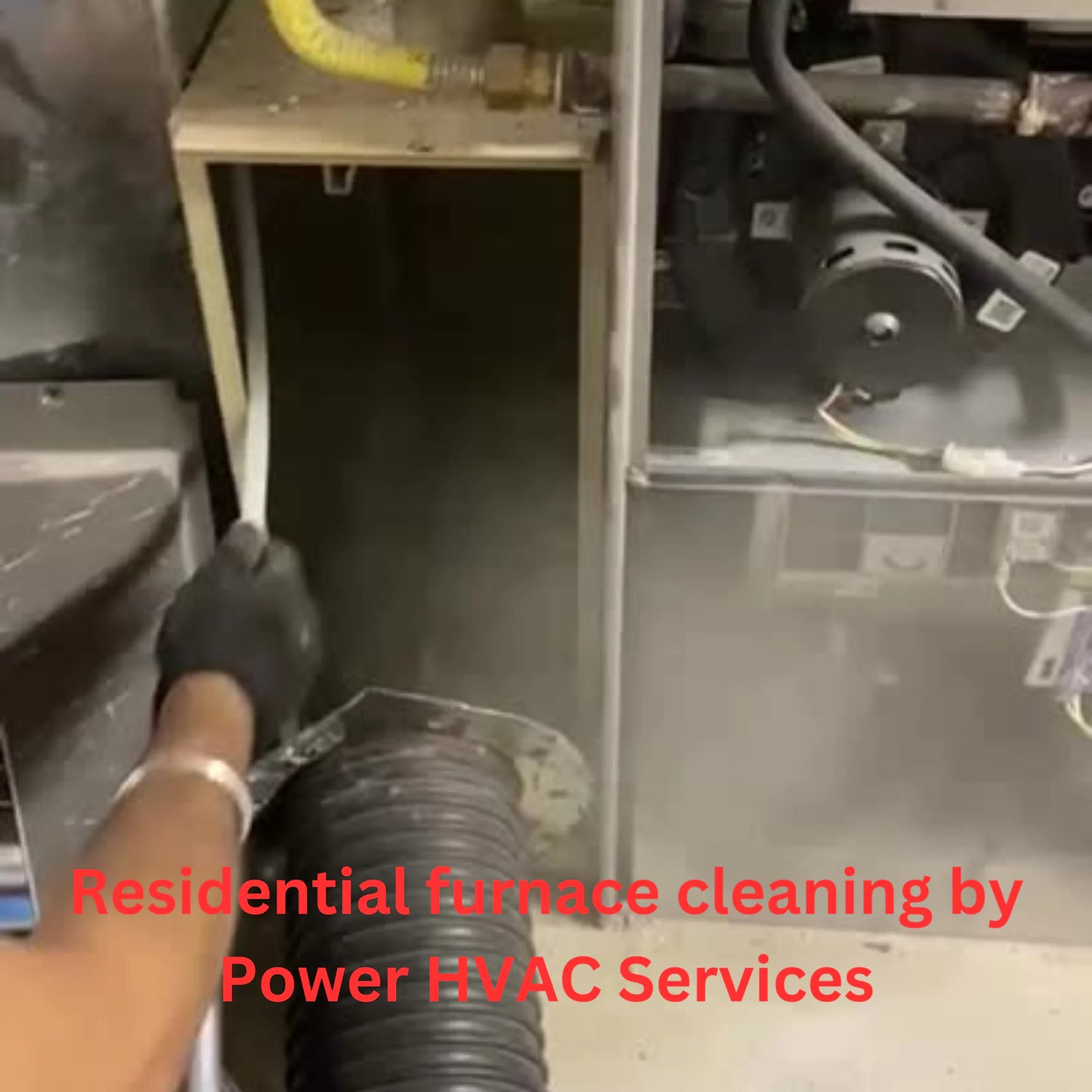 Cleaning of residential Furnace performed by Power HVAC Services technician.