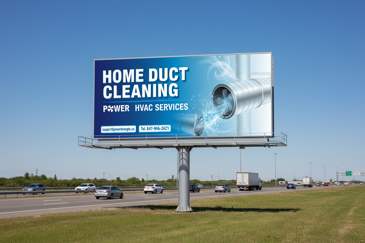 road side hordings of Home Duct Cleaning services by Power HVAC Services support@powerhvacgta.ca Tel: 647-946-2421