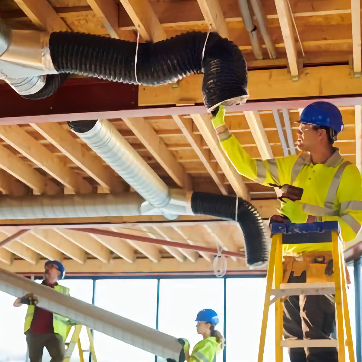 Image showing power hvac services technicians conducting air duct cleaning inspection before they start their duct cleaning job to deliver optimal result.