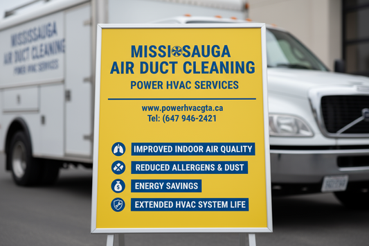 Mississauga Air Duct Cleaning services offered by Power HVAC Services sign in front of a white van