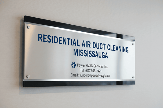 Sign for Residential Air Duct Cleaning Mississauga on a wall.